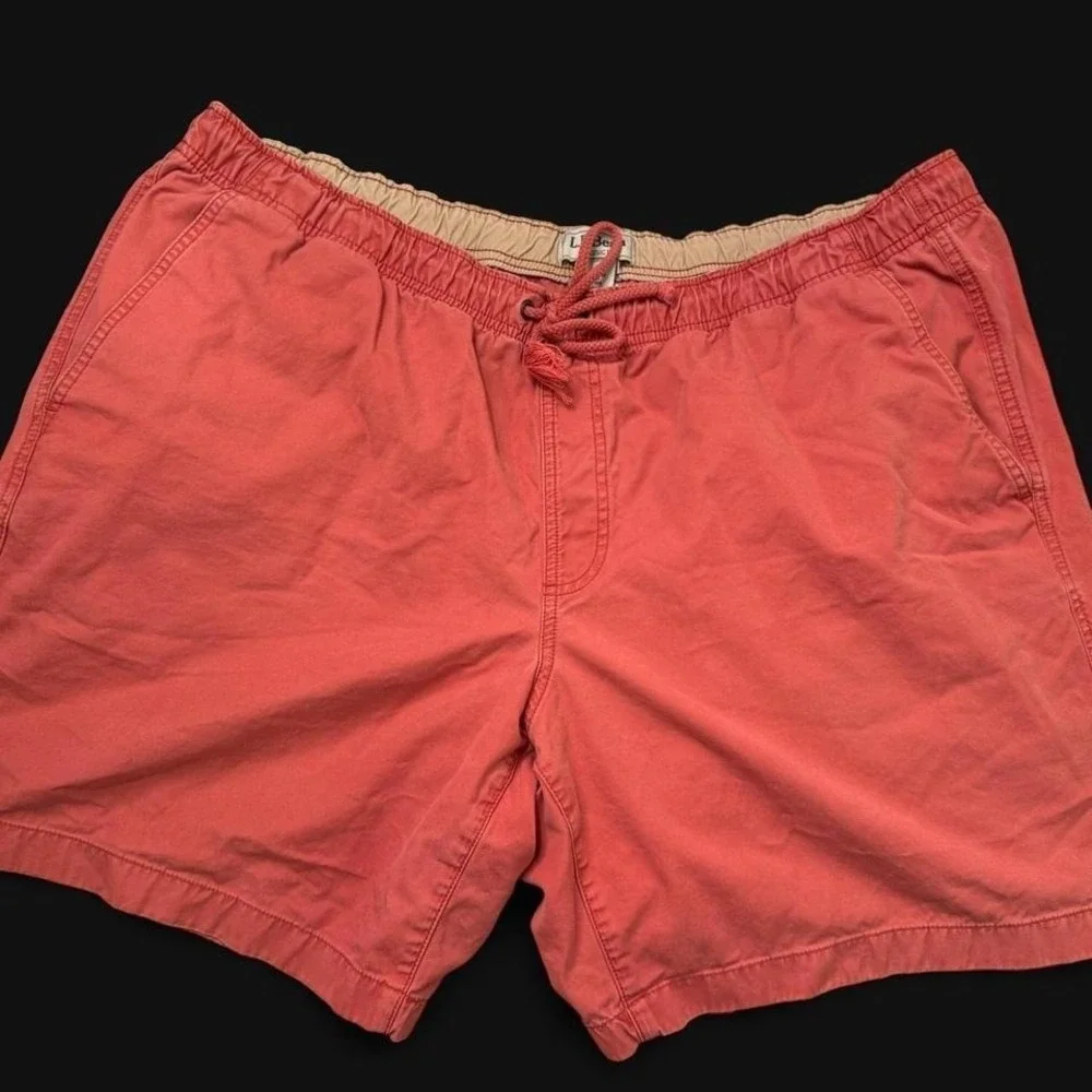 L.L. Bean Cotton Shorts Men's XXL Classic Fit Salmon Drawstring Dad Coastal